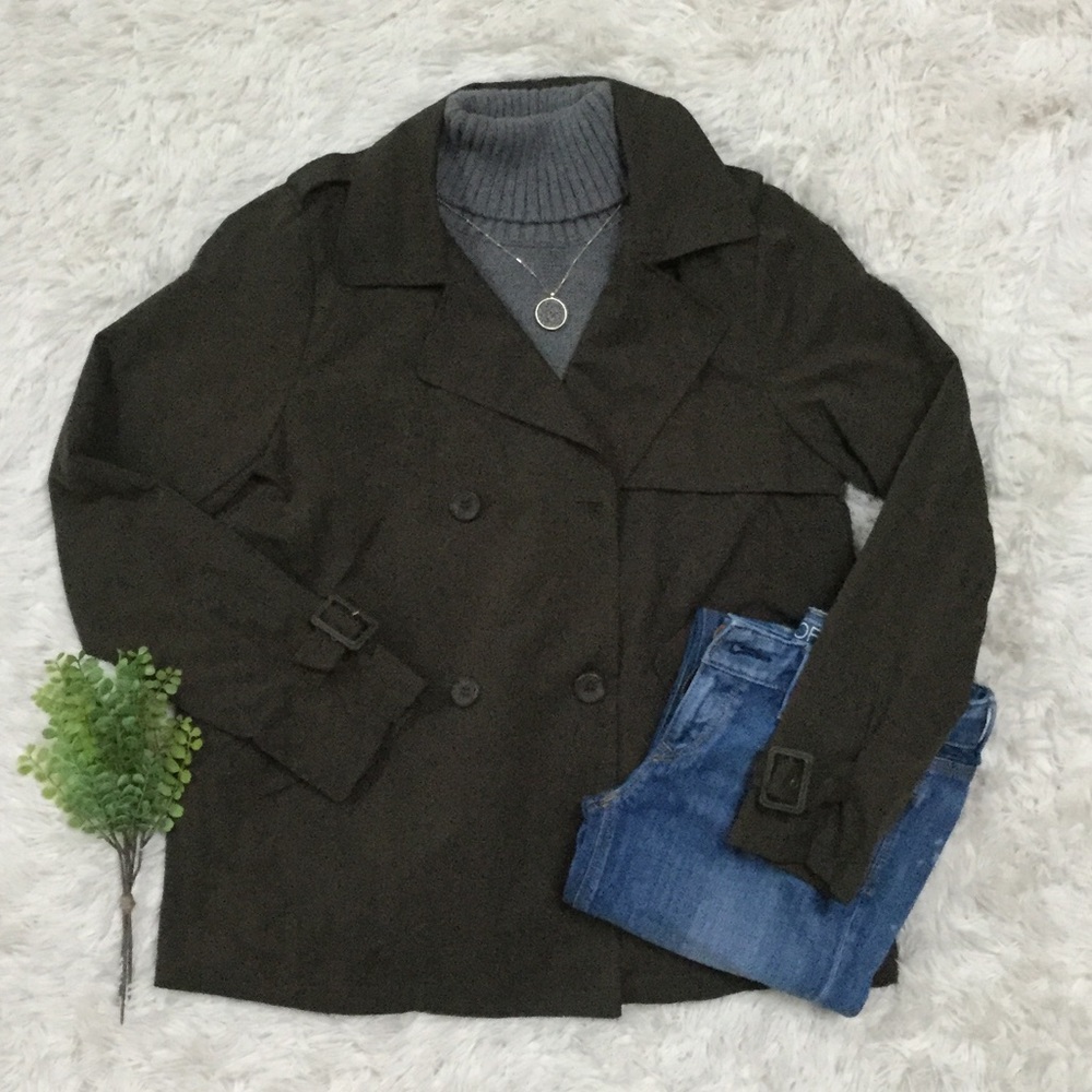 Skies Are Blue Crop Trench Coat ๐ Olive - Picture 1 of 8